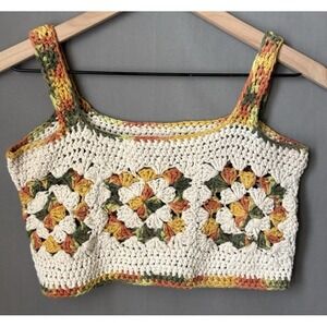 Handmade Crochet Crop Top Womens Small Boho Festival Bralette Multicolored